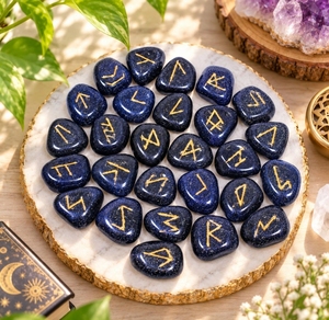 Ensemble de runes en pierre d'or bleue, runes en pierres précieuses scintillantes, runes de sorcellerie, ensemble de runes occultes, ensemble de runes ésothériques, ensembles de runes en gros - Product Image 1