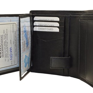 <b>Men's</b> Genuine Leather Bifold <b>Wallet</b> RFID Blocking Short Length Fold Closure Minimalist Style <b>Black</b> - Product Image 2