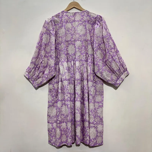 Vestido Midi Informal de Algodón para Mujer con Mangas Abullonadas, Cintura Imperio, Estilo Babydoll, Vestido de Verano, 100% Algodón, Corte Holgado, Cuello en V, Túnica - Product Image 2