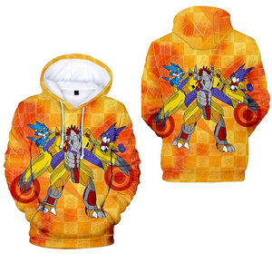 Sudadera con Capucha Sublimada para Hombre, Diseño de Dibujos Animados, Impresión por Transferencia, Corte Regular, Estilo Casual, Patrón Naranja y Amarillo, Logotipo en la Espalda - Product Image 1