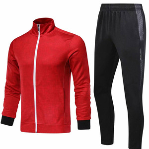 Men <b>Red</b> Tracksuit Set Full Zip Stand Collar Black Pants Solid Color Casual Autumn Wear Breathable Polyester <b>Fabric</b> - Product Image 6