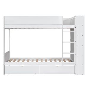 Lit superposé blanc double avec 2 tiroirs et armoire multi-niveaux pour enfants - Product Image 4