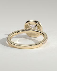 Anillo de Oro Sólido de 14k con Diamante Solitario Cultivado en Laboratorio de Corte Cojín y Halo con Banda de Diamantes Engastados en Pavé, Anillo Nupcial de Lujo Hecho a Mano - Product Image 2