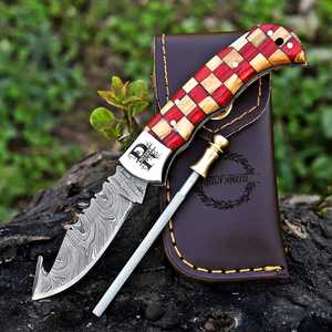 Couteau de poche pliant Gut Hook Damascus, fabrication en gros, verrouillage arrière, EDC, pour camping, chasse, approvisionnement en vrac, qualité industrielle - Product Image 2