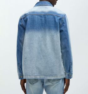 Veste en jean décontractée pour homme, vert armée, style cargo, déchirée, manches longues, poches poitrine, 100% coton, col rabattu - Product Image 3