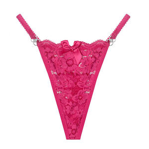 String rose en dentelle pour femme avec nœud décoratif, lingerie transparente - Product Image 4