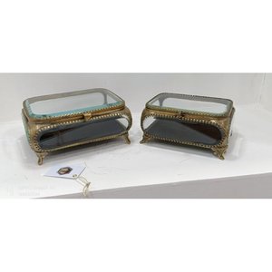 Classic Rectangular Metal Jewelry Box With Glass Lid Hinged Design 1 Layer <b>Storage</b> Case - Product Image 1