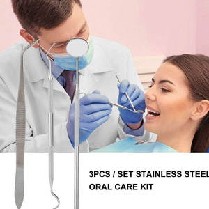 3-Piece Stainless Steel Manual Dental <b>Instrument</b> Kit Includes Teeth Scraper Mouth Mirror Probe Scaler By Grip Surgical - Product Image 3