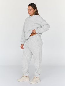 Ensemble de jogging décontracté pour femme, couleur unie, à capuche, manches longues, coupe ample, avec poches latérales, pour l'automne - Product Image 2