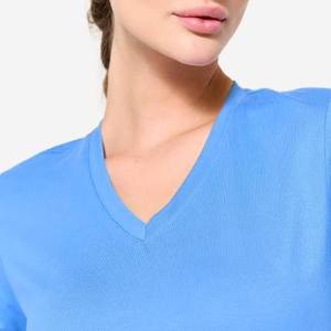 Camisetas Deportivas de Manga Corta con Cuello en V para Mujer, Ajustadas, de Punto Liso, Teñidas, Transpirables, de Viscosa/Algodón, para Uso Diario - Product Image 3