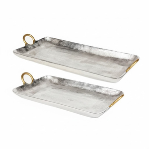 Plateau de service en métal de qualité supérieure avec poignée dorée, revêtement noir, pour la maison et la restauration, plateaux de service alimentaire - Product Image 3