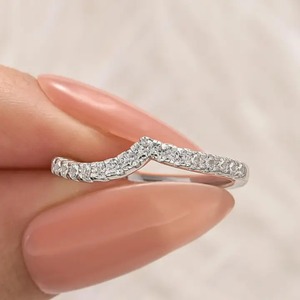 925 <b>Silver</b> 0.5 Carat Moissanite Round Cut in White Gold Plated Curved Certified Wedding Band Jewelry D Color VVS Clarity Woman - Product Image 2