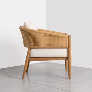Teak Wood <b>Rattan</b> Armchair Handwoven Backrest Cushioned Lounge Seating for Hotel Resort Villa Restaurant Hospitality Furniture - Product Image 4