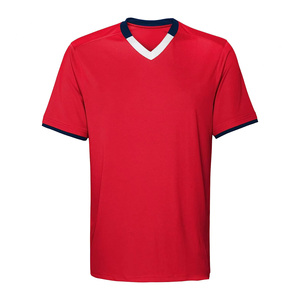 Customized 100% Polyester Red V-Neck Short Sleeve Soccer Jersey Men's Moisture Wicking Polyester Sport Apparel All Seasons - Product Image 1