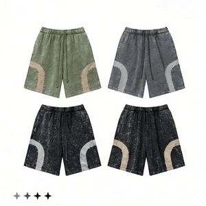 Shorts de sport décontractés 100 % coton pour hommes, style vintage, en molleton bouclette, bords bruts, délavage acide, unisexe, avec logo brodé personnalisé – Vente en gros - Product Image 4