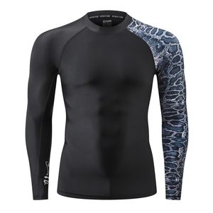 Men's Black Long Sleeve Rash Guard Full Sleeve Quick Dry Polyester <b>Compression</b> <b>Shirt</b> Printed Right Sleeve Outdoor Sport Top - Product Image 3