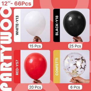 Palloncini Opachi Rossi e Neri da 12 Pollici, 66 Pezzi con Coriandoli per Laurea, Compleanno Uomo e Anniversario di Matrimonio, Bianchi e Rossi - Product Image 3