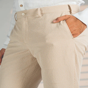 Pantalon chino beige coupe droite pour homme avec poches latérales, en coton mi-lourd, décontracté, à braguette boutonnée, collection printemps - Product Image 6