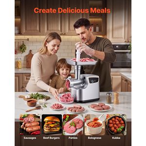Tritacarne Elettrico da 700W con Capacità di 5 Libbre/Minuto # Tritacarne 8 in 1 con 3 Piastre di Macinazione, 3 Tubi per Insaccare e Kit per Kubbe per Uso Domestico - Product Image 5