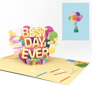 การ์ดป๊อปอัพ 3 มิติ วันที่ดีที่สุด การ์ดอวยพรทำมือ การ์ดป๊อปอัพ 3 มิติสำหรับการเฉลิมฉลอง การ์ดป๊อปอัพ 3 มิติ งานฝีมือกระดาษ ของขวัญสำหรับวันเกิดแสนสุข - Product Image 4