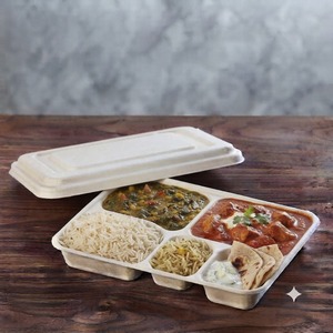 Couvercle en bagasse de canne à sucre blanc de qualité supérieure pour barquette repas 5CP, biodégradable et compostable, fabriqué à partir de pulpe de fibres écologiques et durable. - Product Image 3