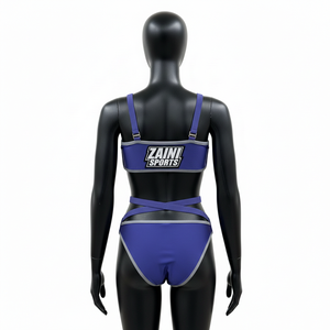 Ensemble de bikini pour femme en nylon et élasthanne GSM de qualité supérieure, bleu-gris, avec sangle élastique, coupe sport, logo personnalisé, pour ensemble de bikini - Product Image 2