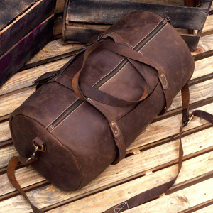 Sac de voyage en cuir véritable style rétro, sac de week-end, grande capacité, léger, fermeture éclair, bagage à main portable LDB-0293 - Product Image 4