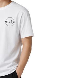 เสื้อยืดโอเวอร์ไซส์สีขาวสำหรับผู้ชาย แขนสั้น ผ้าฝ้าย คอกลม พิมพ์ลายโลโก้ที่อก สไตล์ลำลอง สตรีทแวร์ ทรงหลวม แฟชั่นเสื้อผ้าฤดูร้อน - Product Image 4