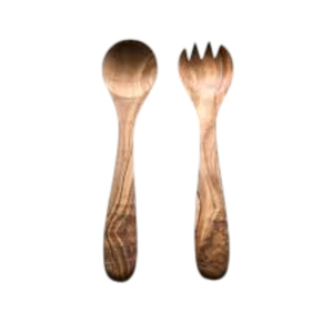 Juego de 2 utensilios para ensalada hechos a mano con madera de olivo natural, cuchara y tenedor de madera con mango largo para mezclar y servir, ecológicos. - Product Image 1
