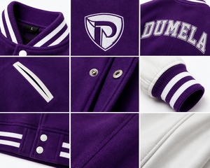 Dumela Purple <b>White</b> Varsity <b>Jacket</b> <b>Men</b> Preppy Style Button Front Letterman Bomber Autumn Outerwear - Product Image 2