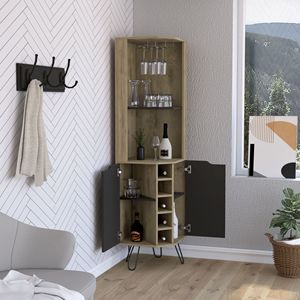 Mobile Bar Audra Macadamia/Nero con Sei Portabottiglie Integrati, Due e Quattro Ripiani con Anta per Collezione Vini Domestica - Product Image 4