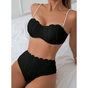 Costume da bagno a vita alta a due pezzi con ferretto per donna, controllo pancia, bikini a fascia e abbigliamento da spiaggia per ragazze adolescenti - Product Image 1