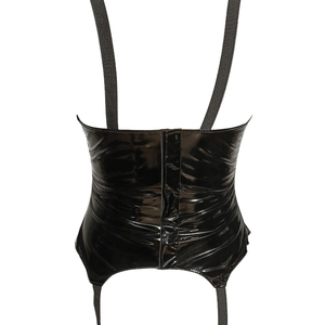 Body de corsé de cuero sintético negro para mujer con ligueros, bustier sexy, faja moldeadora de cintura, lencería push-up - Product Image 3