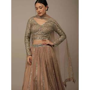 Gorgeous Beige <b>Sequins</b> Georgette <b>Party</b> Wear Lehenga Choli for Women - Product Image 3