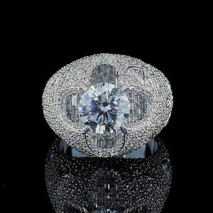 Anillos Estilo Iced Out con Corte Redondo, Anillo de Compromiso y Boda con Diamante Moissanite para Mujer, Plata de Ley 925, Joyería Hip Hop Unisex - Product Image 1