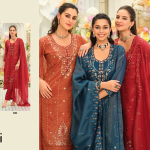 Salwar Kameez indien non cousu en soie de viscose Georgette pure, brodé, de haute qualité, au design accrocheur, pour femmes. - Product Image 1