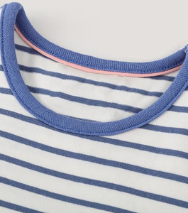 Girl Ball Gown Short Sleeve Crewneck Dress Spring Summer Breathable Cotton Flower Printing Blue White Stripe Pocket Bow Cute - Product Image 4