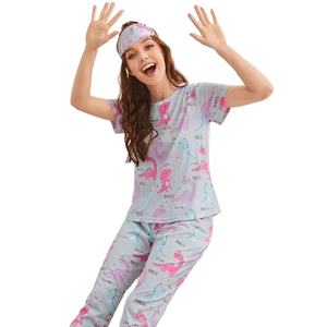 Robe de nuit graphique lettre femme manches courtes vêtements de nuit tricotés confortable respirant pour l'été - Product Image 1