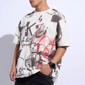 เสื้อยืดโอเวอร์ไซส์ผ้าฝ้ายสำหรับผู้ชาย แบรนด์ Distressed Edge แขนสั้น คอกลม พิมพ์ลาย สไตล์สตรีทแวร์ สำหรับใส่ลำลอง - Product Image 1