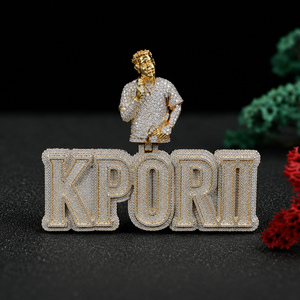 Kporii 925 Silver Gold Plated Rhinestone Pendant <b>Necklace</b> Men's Hiphop Style Letter Jewelry Gift - Product Image 6