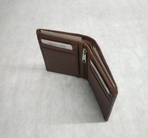 Two Toned Cow Vintage Leather Front Pocket <b>Wallet</b> Zipper Credit Card Coin ID <b>Holder</b> RFID Blocking Cheap Low MOQ All Season Short - Product Image 3