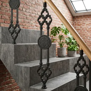 Panneau de rampe d'escalier en fer forgé orné, décorations en volutes, meneaux et balustres métalliques décoratifs pour rénovation d'escalier intérieur - Product Image 5