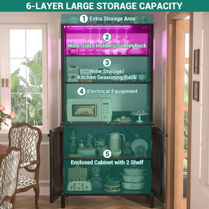 Armoire à vin haute avec éclairage LED, porte-verres, prises électriques, étagères de rangement pour vin, armoire à liqueurs moderne autoportante - Product Image 4
