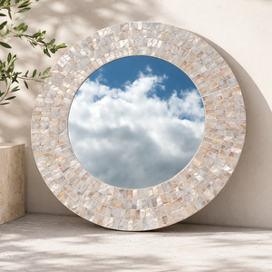 Elegant Wooden Wall Mirror Handcrafted Seashell <b>Mosaic</b> Inlay Traditional Framed Design Eco-Friendly Durable Decorative Mirror - Product Image 4