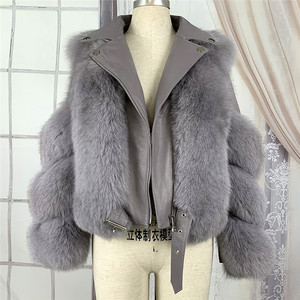 Veste d'hiver chaude et élégante pour femmes, avec col en fourrure de renard véritable, coupe ample, pour petites personnes, manteau court tendance - Product Image 5