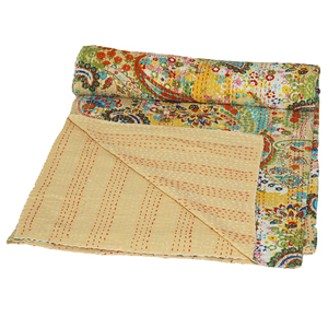 Vintage Ethnic Kantha Quilt Hand Stitched Cotton Patchwork <b>Bedspread</b> Paisley Floral Home Bedroom Cover - Product Image 2