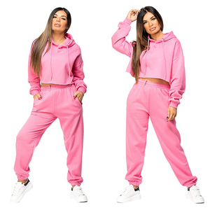 Custom Cotton Fleece Ladies 2 Piece Hoodie Set <b>Women's</b> Distressed Acid Washed <b>Zip</b> <b>up</b> Crop <b>Top</b> and Jogger - Product Image 6