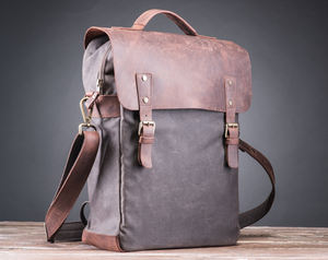 Genuine Leather <b>Canvas</b> Water Resistant <b>Backpack</b> Customizable Laptop Travel School Wholesale Manufacturer LCB-0074 - Product Image 2