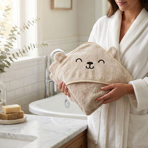 Serviette à capuche pour bébé Signature Animal, 100% coton, douce et absorbante, peignoir de bain pour nouveau-né, couleur personnalisée, logo brodé, unisexe, cadeau, broderie - Product Image 1