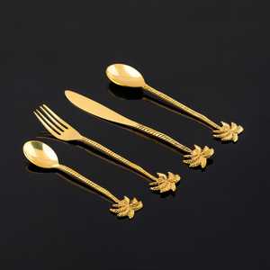 AH CREATIONS Golden Palm Leaf Design Stainless Steel Durable Flatware Set with Super <b>Mirror</b> Polish for Party Use - Product Image 3